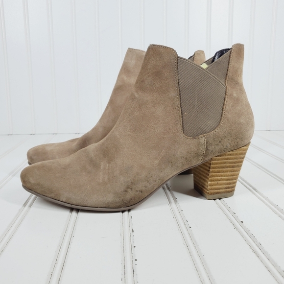Sole Society Brown Taupe Suede Almond Toe Block Heel Ankle Boots i259 - Picture 1 of 14